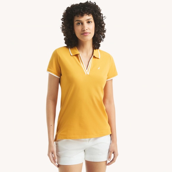 Nautica Women's Yellow Preppy Deck Polo Shirt Size Medium - Picture 1 of 7